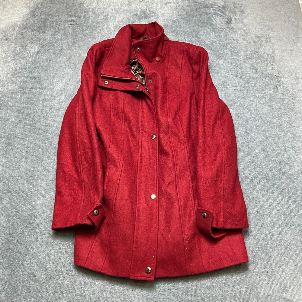 Calvin Klein Pea Coat Womens Red Wool Blend Long Sleeve Winter Wear Snap Front